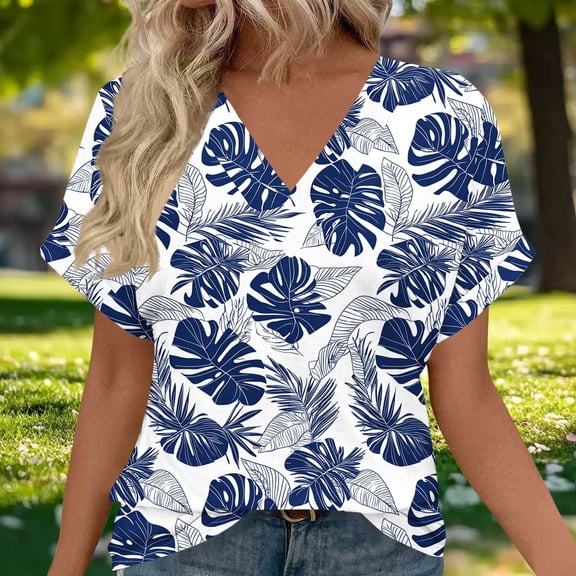 PNTUTB Women's Summer Fashionable Versatile Print V Neck Pullover Short Sleeve Loose Comfortable T Shirts