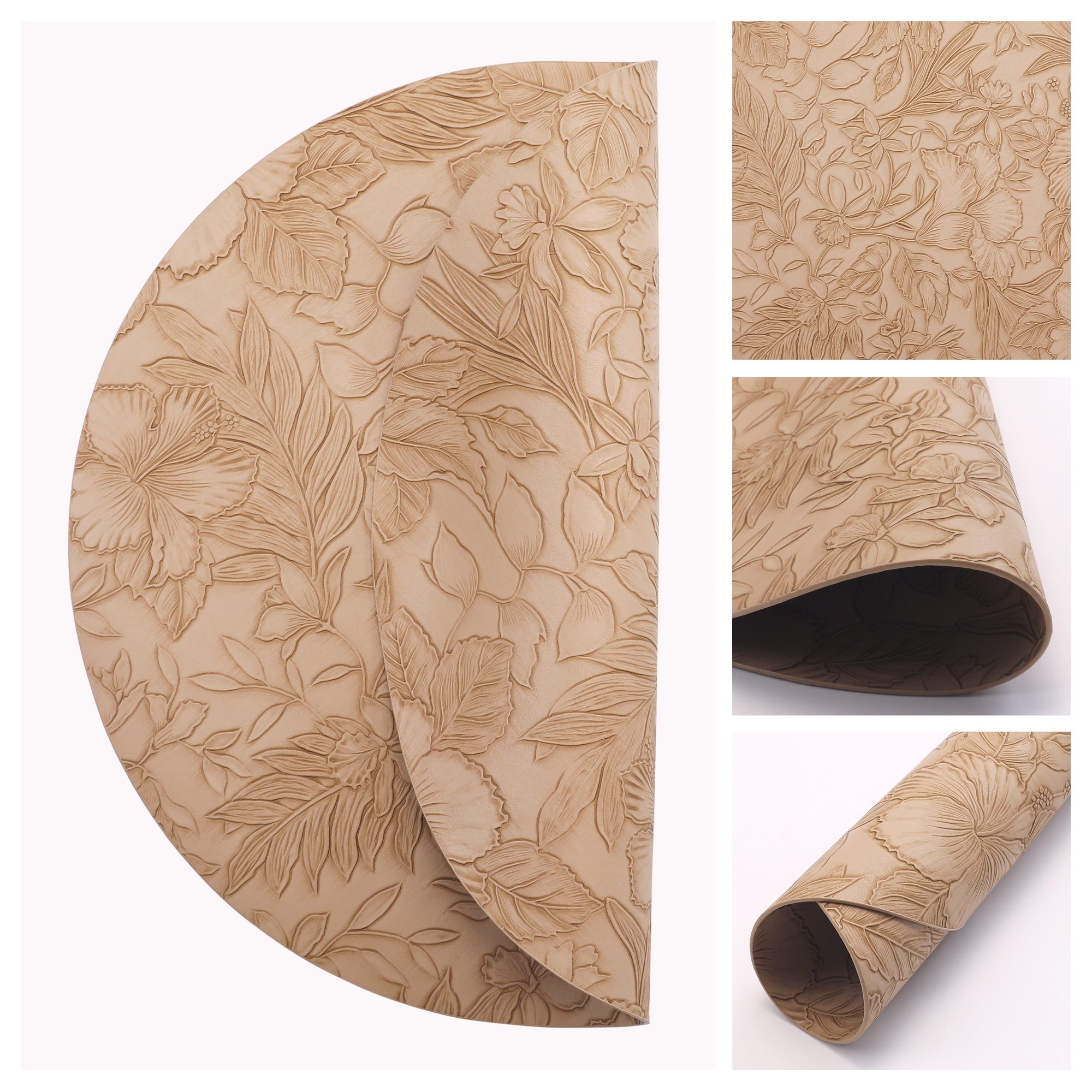 Unique Bargains Set of 6 Leather Round Placemats for Kitchen Dining Table Khaki