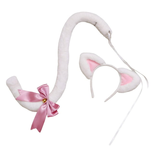 Set De Orejas Y Cola De Gato, Disfraz, Regalo, Disfraz, Fiesta, Blanco, Rosa Sunnimix Cola de tocado de gato