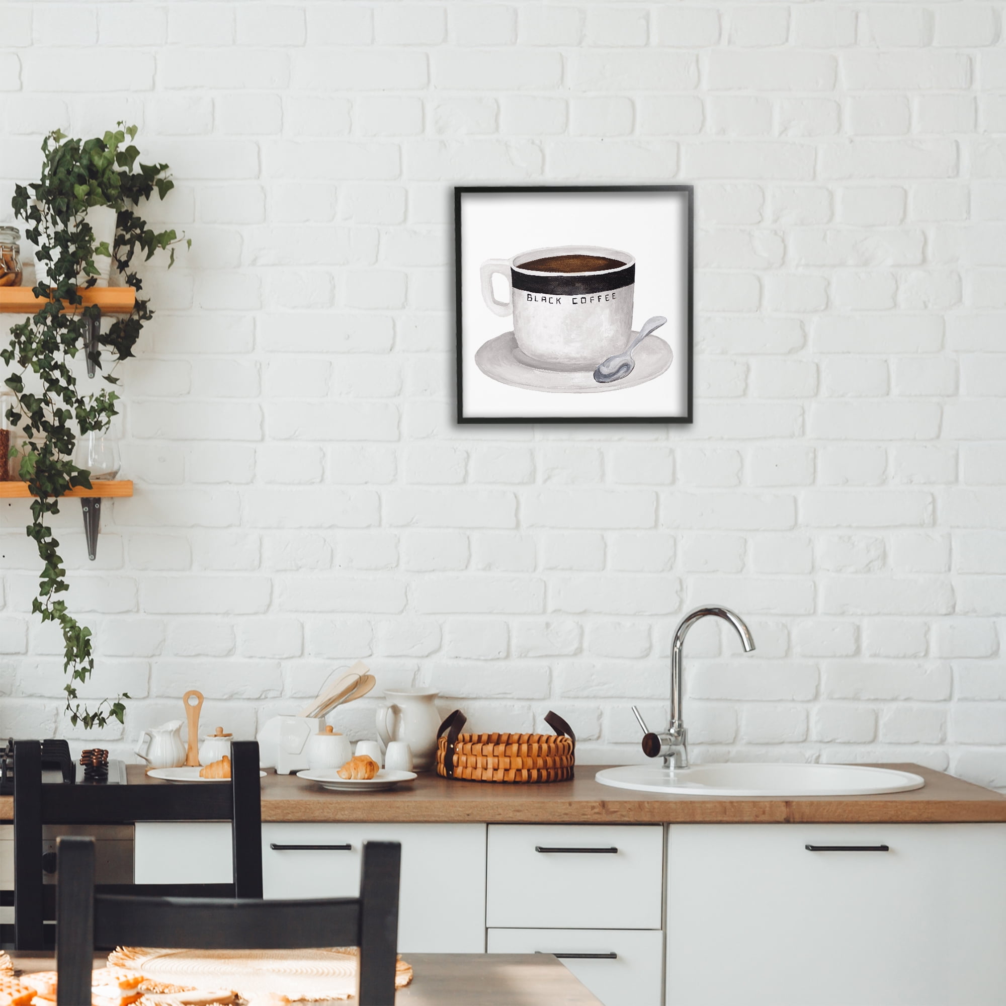 Stupell Industries Black Coffee Mug Black Framed Giclee Art, design by Elizabeth Medley