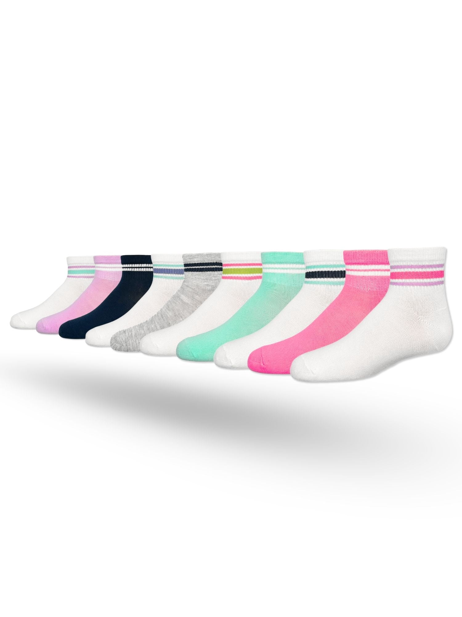 Wonder Nation Girls Ankle Multi Socks, 10-Pack, Sizes S-L
