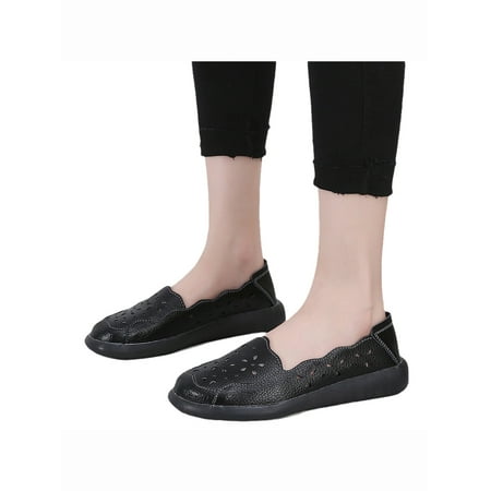 

Lumento Casual Shoes for Women Slip On Loafers Leather Flats Walking Shoe Work Lightweight Comfort Shoes Black Hollow out 7.5