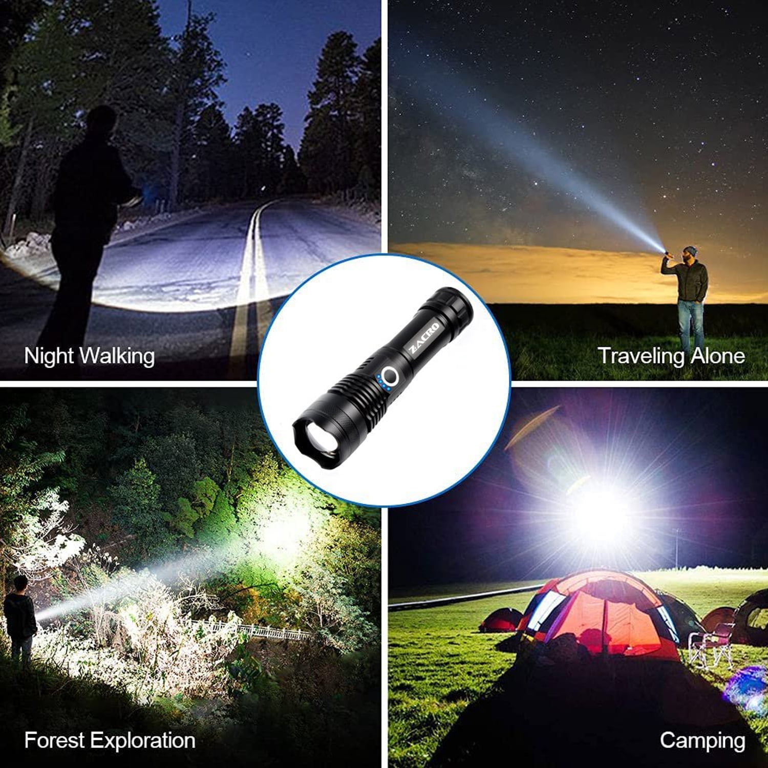 Zacro Rechargeable LED Flashlight, Powerful Super Bright Flashlight for Emergencies, Home, Camping