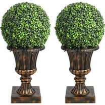 CABIHOME 2 PCS 12” Artificial Topiary Ball with Pot, Faux Boxwood Balls with LED, Topiary Balls Artificial Outdoor Set of 2 for Backyard, Balcony, Garden, Wedding, and Home Décor