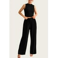 thumbnail image 5 of FreshPretty Women Summer 2 Piece Outfits Ribbed Knit Crew Neck Sleeveless Cropped Top Elastic Waist Wide Leg Pants Lounge Set, 5 of 6