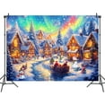 thumbnail image 2 of 8 x 6 ft Christmas Village Backdrop Colorful Winter Snow Night Pine Tree Santa Claus Photography Background Xmas Fantasy Cartoon Fairy Tale Kids Party Photo Booth Banner, 2 of 5