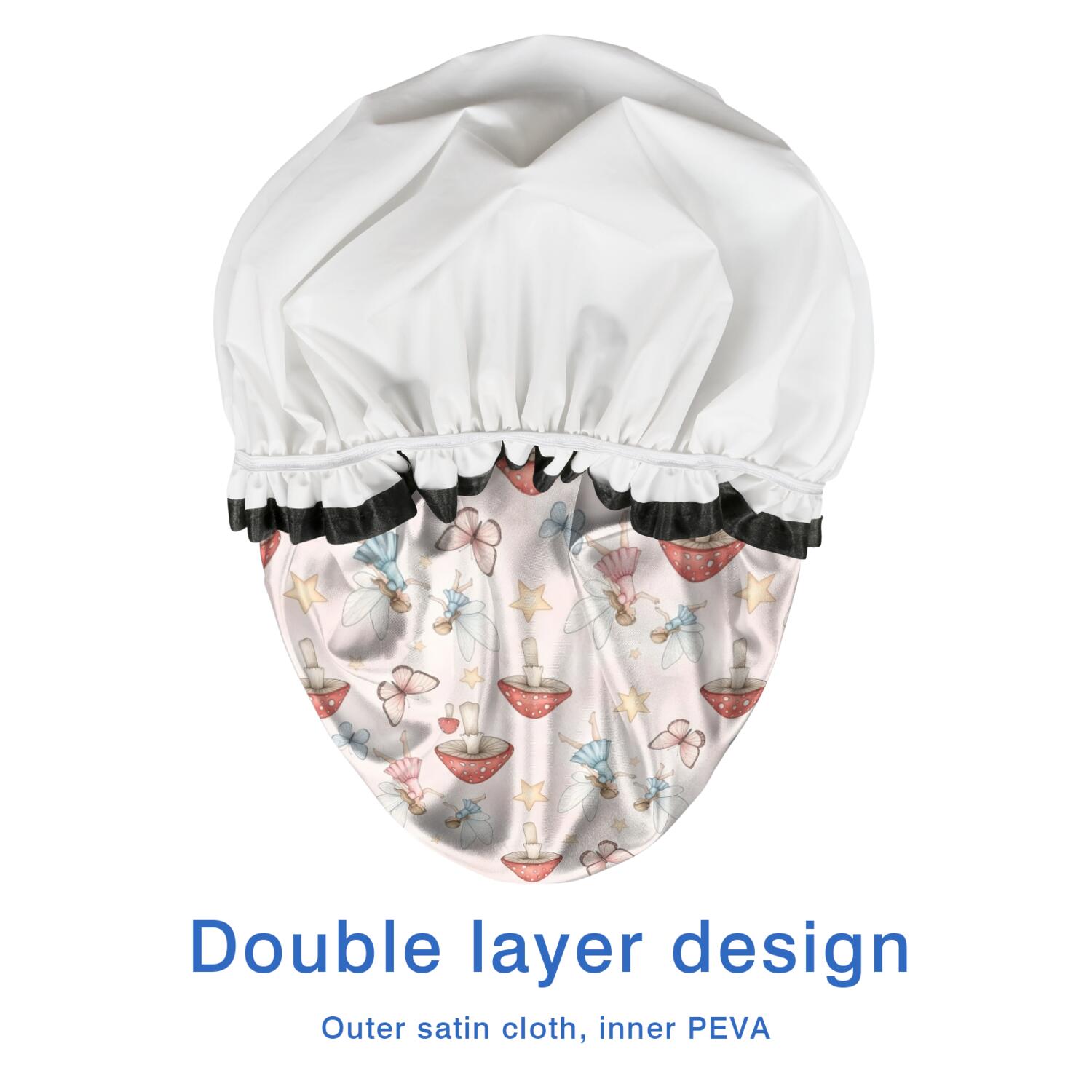 Shower Caps,Mushroom Fairy Princess Pattern Waterproof Shower Cap for Women 4 Pieces,Double Reusable Hair Cover for Shower PEVA Elastic Stretch Hem