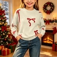 thumbnail image 4 of Winter Sweaters for Girl Cozy Thermal Long Sleeve Crew Neck Cute Bow Printed Pullover Sweater for Daily Casual Family Gathering Wear Beige 13-14 Years, 4 of 7
