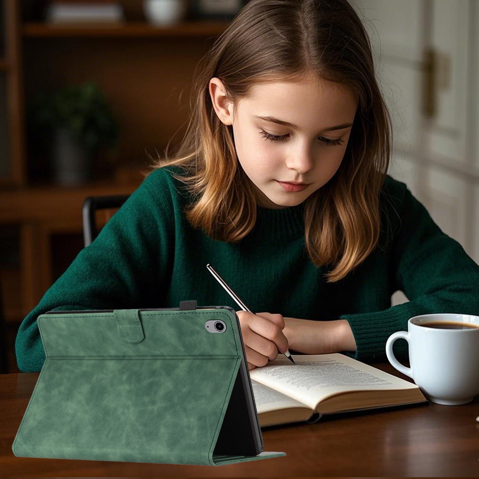 Allytechgroup for iPad (A16) 11th Generation 11 inch Case 2025 with Stand/Pencil Holder/Card Pockets/Magnetic Closure Smart Embossed Palm Tree PU Leather Folio Wallet Cover, [Auto Wake/Sleep], Green