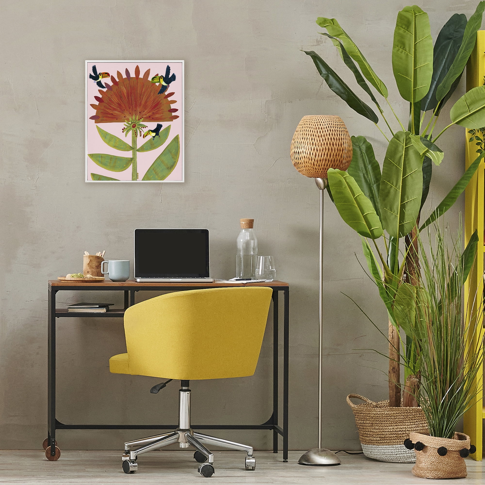 Stupell Industries Tropical Plant & Toucans White Framed Giclee Art, design by Kay Widdowson