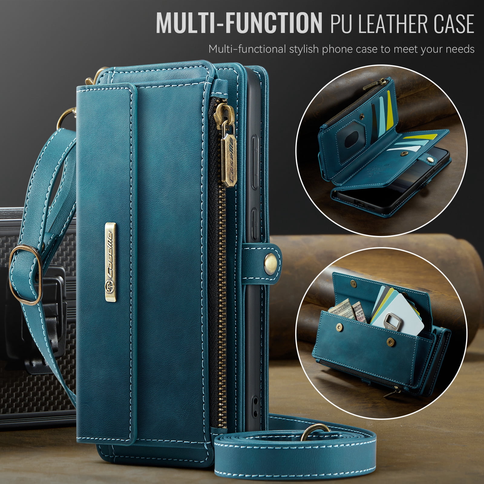 Decase Wallet Case for iPhone 14 Plus,Magnetic Flip Zipper Pocket PU Leather Phone Cover,Crossbody Flip Cover with RFID Card Slots,Green