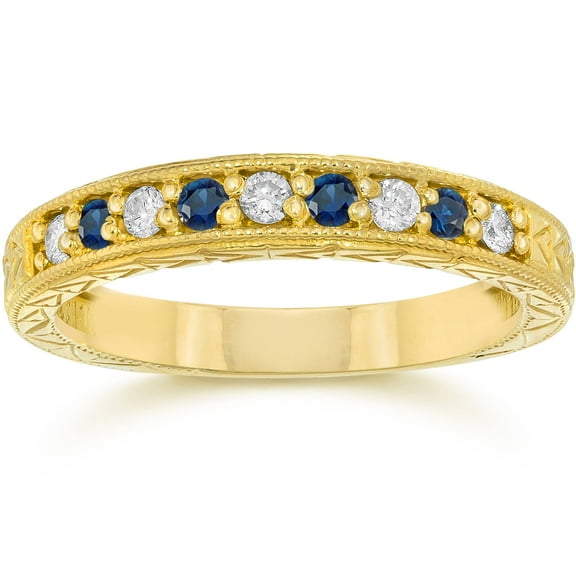 Pompeii 1/4Ct Blue Sapphire & Diamond Vintage Ring 14K Yellow Gold (I/J,I1-I2)