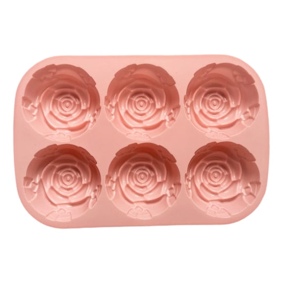 Clearance Under $2, 1 Pack 6-Cavity Rose Silicone Mold, 3D Flower Mold for Baking, Soap Making, and Crafts, Heat-Resistant Non-Stick Tray for Cake and Chocolate, 24x17cm (Light Pink)