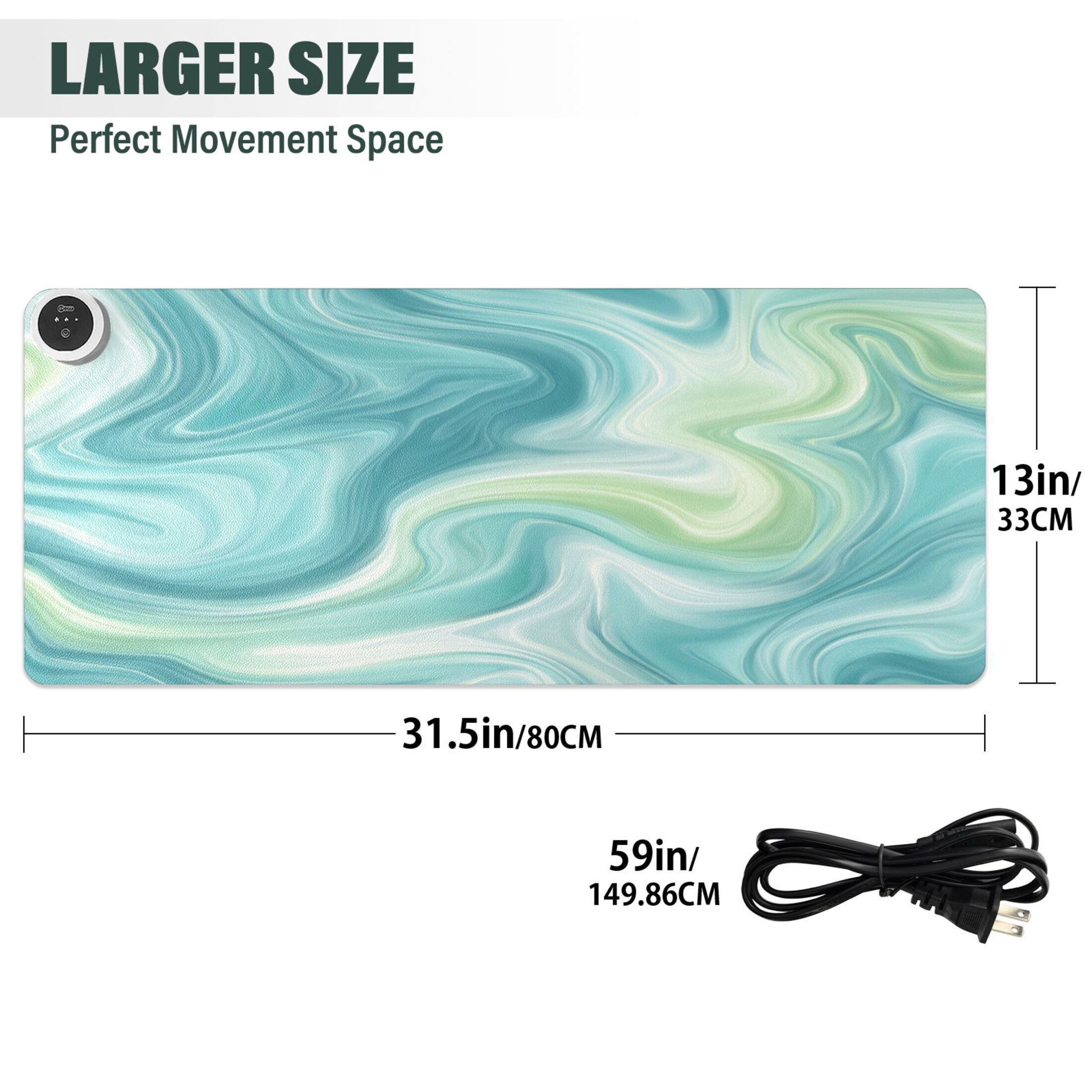 Large Heated Desk Mat Mouse Pad 31.5"x13"PU Leather Graphene Heating Desk Warmer with 3 Temperature Settings 110V US Plug Non-Slip Warm Pad for Home, Office, and Gaming Oceanic Liquid Marble Design