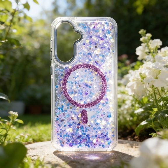 For Samsung Galaxy A16 5G Phone Case,Compatible with Wireless Charging,Bling Glitter Sequins Back Design,Dazzling Cute Cover,Shockproof Ultra Slim Anti-fall Drop Protection,Rugged Phone Case,Purple