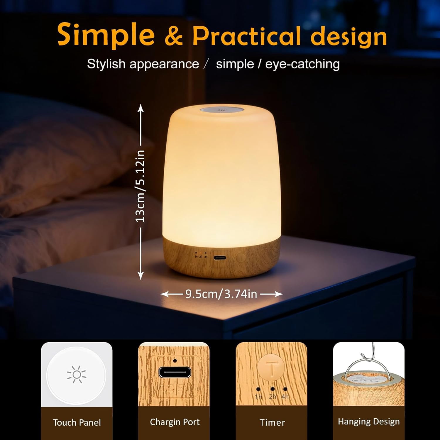 Bedside Baby Night Light, Changing 256 RGB Colors Rechargeable Night Light for Kids, Small Wireless Table&Bedside Lamp, Eye Caring Dimmable LED Touch Lamp for Toddler, Kids, Nursing