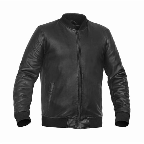 Daniel Smart Men Motorcycle Leather Jacket Black Biker Leather Jacket with Boomer Style Ribbed Collar.