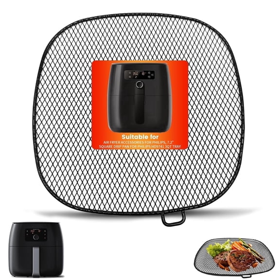 GWY 7.2" Square Air Fryer Drip Pan for 3QT HD9741, Compatible with HD9721, HD9656, HD9730, Black, 1 Pack, Dishwasher Safe