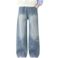thumbnail image 5 of hengsof Girls' Loose Jeans Bow Jeans Casual Elastic Waist Wide Leg Jeans Sweet Jeans Suitable for Children Aged 5-15, 5 of 5