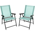 thumbnail image 1 of Gymax Set of 2 Patio Folding Chairs Outdoor Portable Pack Lawn Chairs w/ Armrests Mint Green, 1 of 7