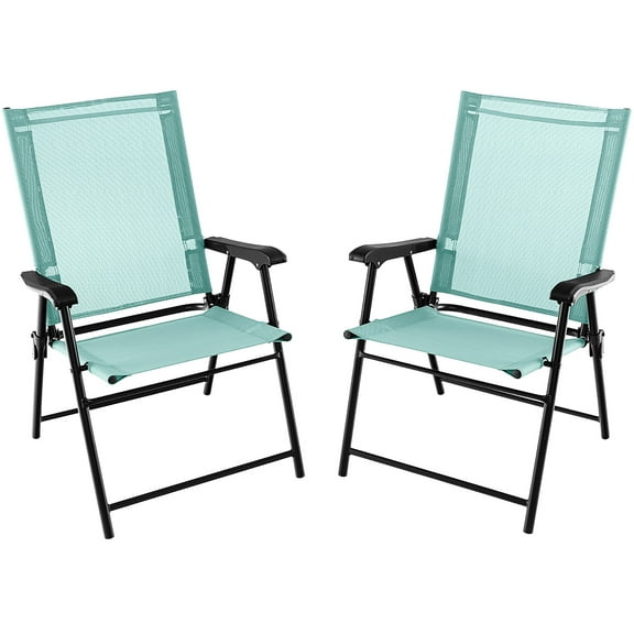 Gymax Set of 2 Patio Folding Chairs Outdoor Portable Pack Lawn Chairs w/ Armrests Mint Green