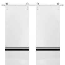 Sturdy Double Barn Door 36 x 80 inches with | Planum 0012 White Silk with Frosted Glass | Stainless Steel 13FT Rail Hangers Heavy Set | Solid Panel Interior Doors