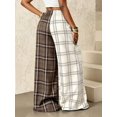 thumbnail image 2 of Women's Plaid Collared Wide Leg Pants, Elastic Waist Loose Fit Draped Palazzo Trousers for Everyday, Vacation & Casual Wear, 2 of 5
