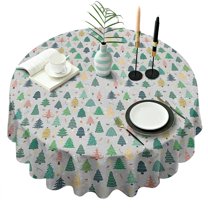 Gray Christmas Tree Pattern Round Tablecloth 60"x60",Wrinkle Wipeable Table Cloth for Kitchen Dining Room Picnic Patio Party