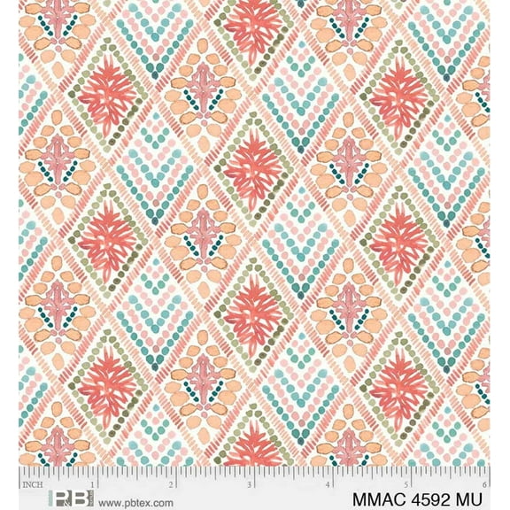 P B Textiles Pink Macrame on White 100% Cotton Fabric Blender Price per Yard