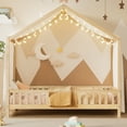 thumbnail image 2 of Euroco Lit Montessori au Sol avec Baldaquin, Lit Simple en Forme de Maisonnette pour Tout-Petit avec Hautes Rampes, Naturel, 2 of 12