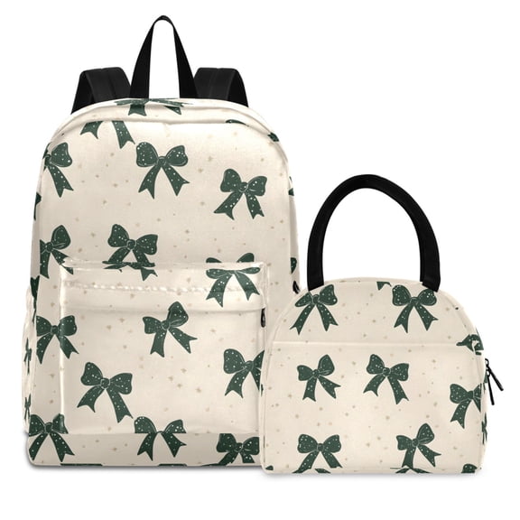 ALAZA Backpack Set Green Bows Elementary School Bags Student BookBag with Lunch Bag
