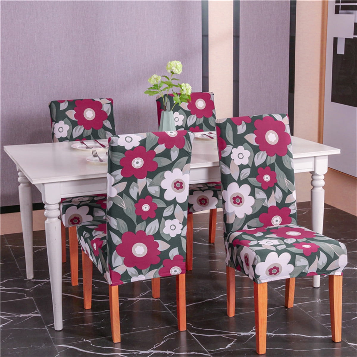 Chic Chair Cover Washable Dining Chair Slipcovers 3D Leaves Wedding Party Decor 