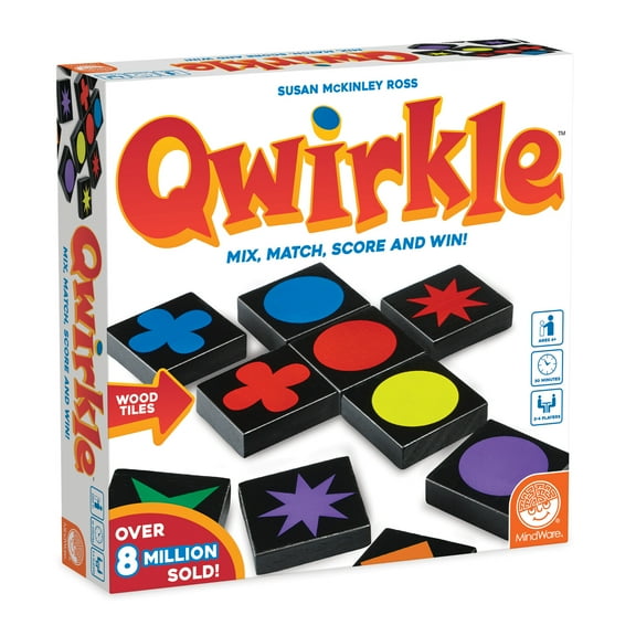 MindWare Qwirkle Game, 108 Durable Wooden Tiles & Canvas Drawstring Bag, Family Board Game