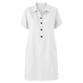 thumbnail image 4 of Ygbgbb Women Lapel Collar Linen Blend Midi Dress, Short Sleeve Half‑Button Front Tunic Dress with Side Pockets for Summer Vacation and Daily Casual Outfits White L, 4 of 6