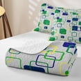 thumbnail image 4 of Castle Fairy Mid Century Layered Square Bed Spread Queen 3pcs,Abstract Hollow Border Queen Coverlet Set,Emerald Yellow Navy,1 Quilt and 2 Pillowcases, 4 of 7