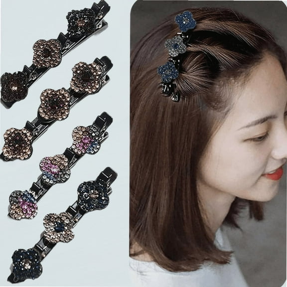 Sparkling Crystal Stone Hair Barettes, Rhinestone Hair Clips Girls Braid Clips, Hair Accessories Hair Barrettes for Women, Fancy Hair Clips with Rhinestones for Thick Hair (4PCS) (A)