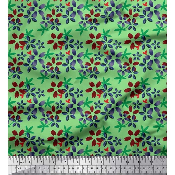 Soimoi Green Cotton Duck Fabric Leaves & Floral Artistic Fabric Prints By Yard 42 Inch Wide