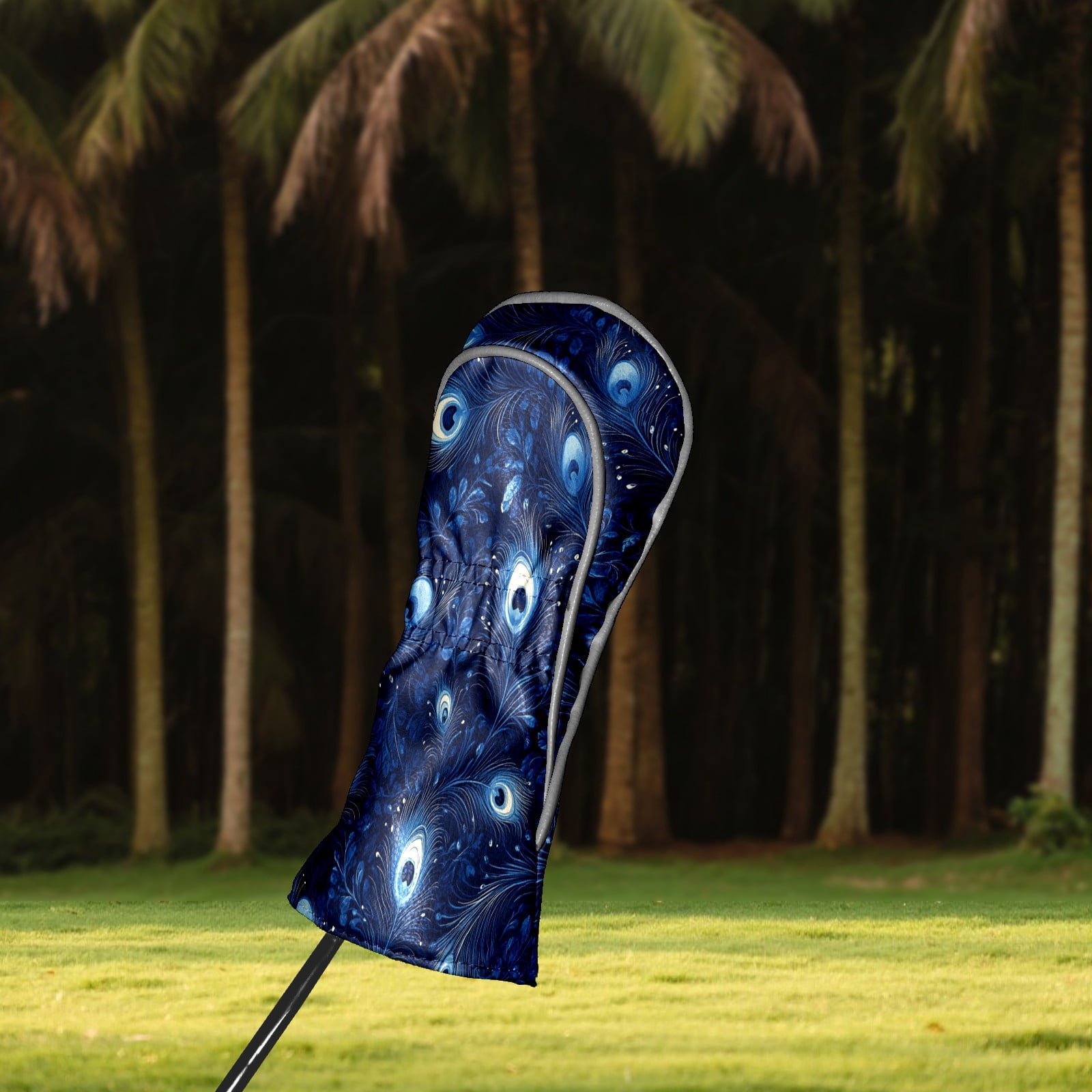 Golf Club Covers PU Leather Waterproof Head Covers for Fairway Woods Hybrids Blue Peacock Feathers