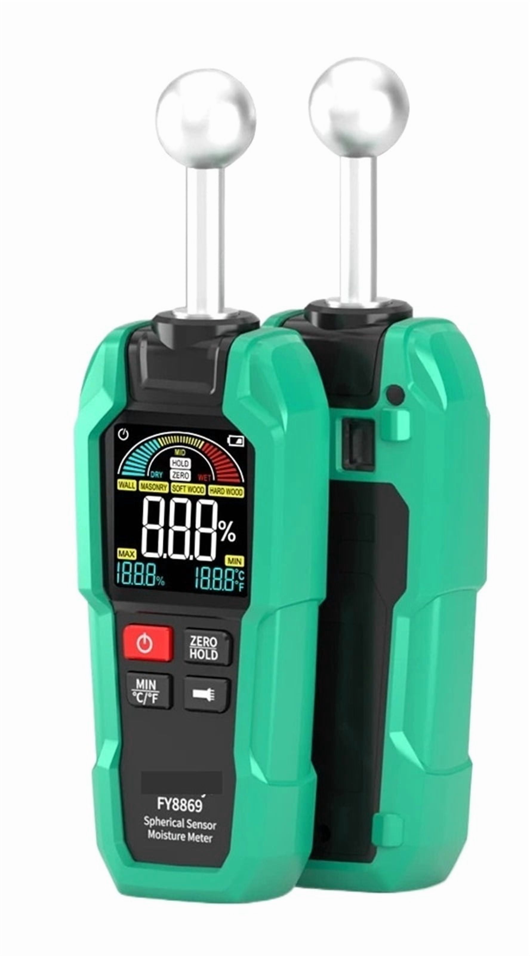 Digital Wood Moisture Meter Non-destructive Spherical Hygrometer Record Humidity Auto Detect Timber Damp Detector