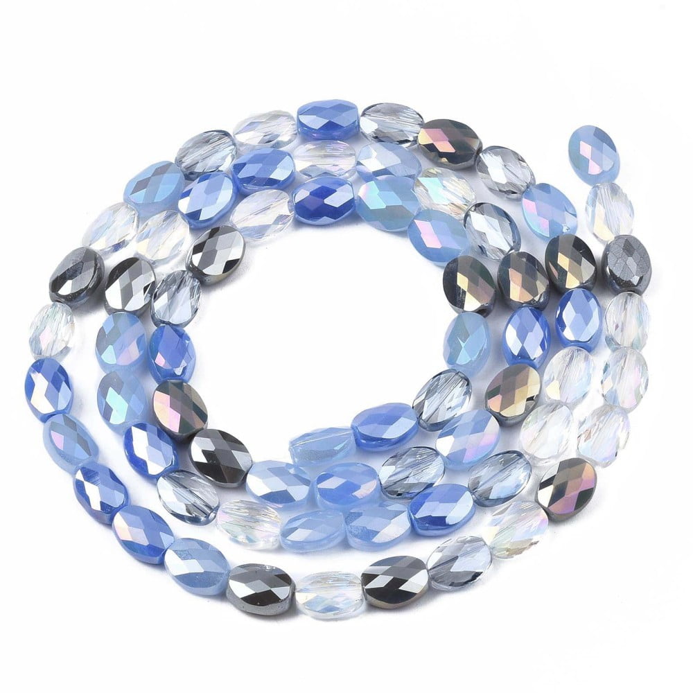 Electroplate Glass Beads Strands AB color Plated Faceted Oval Cornflower Blue 8x6x4mm Hole: 1.2mm 69~70pcs/strand 22.83~23.03inch(58~58.5cm)