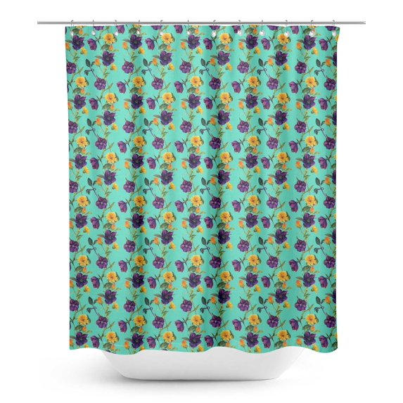 S4Sassy Green Daisy & Clematis Floral Printed Bathroom Curtain Waterproof Shower Drapes-60 x 75 Inch