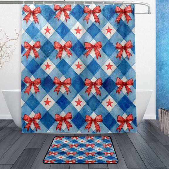 TTYFWHD 60" x 72" Shower Curtain and Bath Mat Set Vibrant Red Bows Pattern Waterproof Bathroom Curtain with 12 Hooks, Bathroom Decor Set
