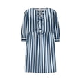 thumbnail image 4 of Ovzne Robes Grande Taille pour Femmes Rondes Robe Femme Manches 3/4 Mini Robe Été Décontractée Nœud Col Rond Rayée Ample Fluide Robes de Plage Vacances Liquidation, 4 of 6
