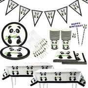 Panda Party Supplies Set,Party Tableware for Kids-Serves 20 Guests-Includes Table Cloth Cake Topper Banner 7'Plate Napkins Cups Straws