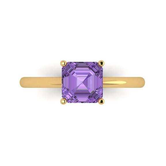1.5 ctw Solitaire Anniversary Ring for Women | Asscher Cut Simulated Alexandrite | Hyperallergenic Solid 14K Yellow Gold