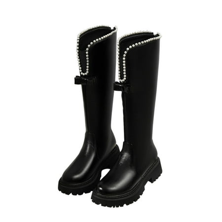 

Lovskoo 2024 Women s Middle Mid Calf Boots High Boots V-Necked Beaded Bow Knights Boots Black