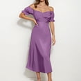 thumbnail image 2 of 2025 Vestido midi cruzado de satén con hombros descubiertos para mujer - Diseño fruncido para bodas/fiestas - Tejido elástico y ligero con opciones de tallas múltiples, 2 of 5