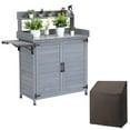 thumbnail image 4 of Outdoor Potting Bench Table with Storage Cabinet, Wooden Planting Workstation, Galvanized Tabletop, Storage Shelf & Cover, Ideal for Garden, Patio, Greenhouse, 4 of 7
