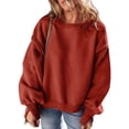 thumbnail image 2 of Round Neck Pullover for Women Loose Lambswool Casual Versatile Long Sleeve Top Fall Winter Sweatshirt Red XXL, 2 of 8