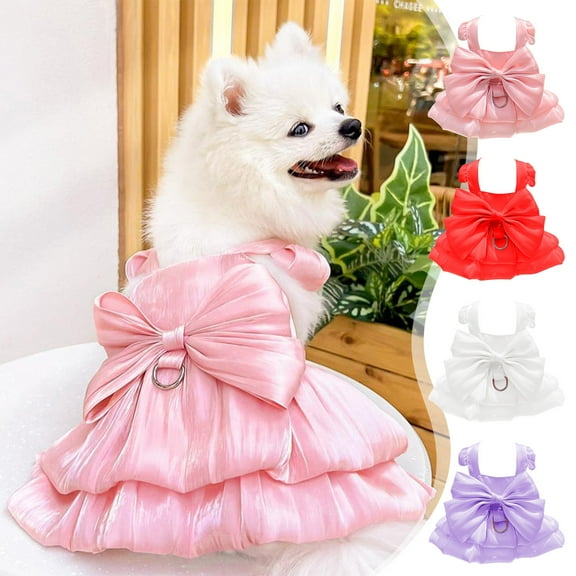 Moocorvic Pet Dresses for Small Dogs Girl Wedding Strap Dress Princess Skirt with Bow Decor(Pink,M)